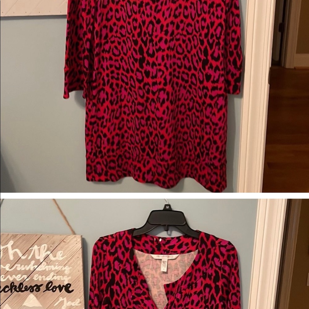 DIANE VON FURSTENBERG GABY LEOPARD RED/PINK/BLACK TUNIC SILK DRESS - 10 - Picture 5 of 5